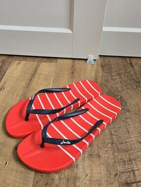Joules Red And White Womens Size 9 Flip Flops, New No Tag